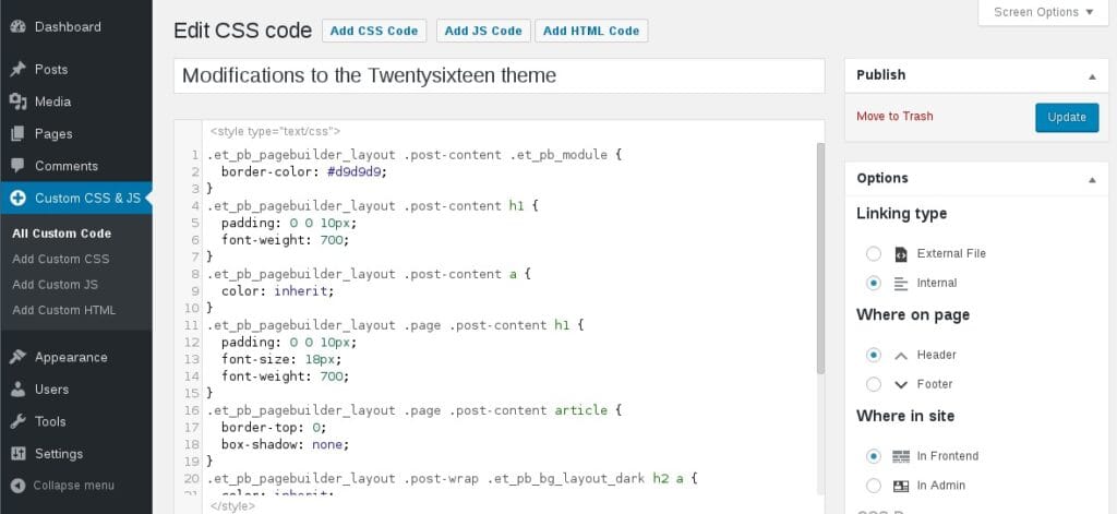 How to add custom code in WordPress