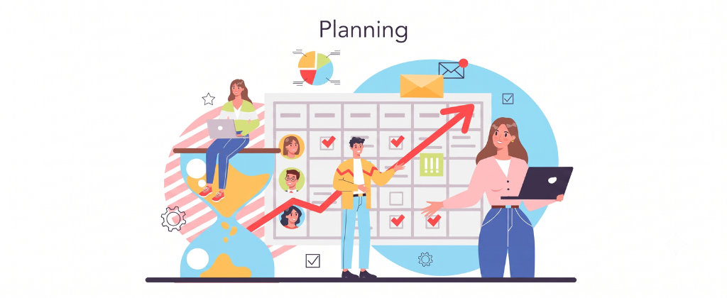 Marketing team planning and testing AI-driven ad creatives with performance charts